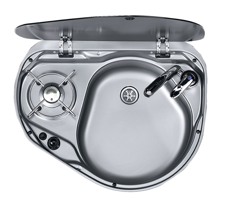 帶玻璃罩的單爐頭燃?xì)庠钏劢M合描述圖2 房車帶玻璃罩單爐頭燃?xì)庠钏劢M合